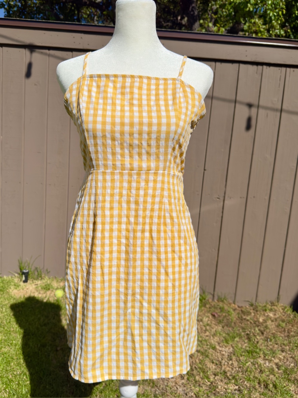 Yellow Gingham Spaghetti-Strap Mini Dress